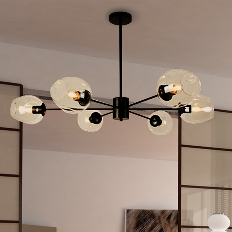 Sputnik Ceiling Chandelier Post Modern Amber/Clear Glass 6/8 Lights Black Hanging Pendant Light