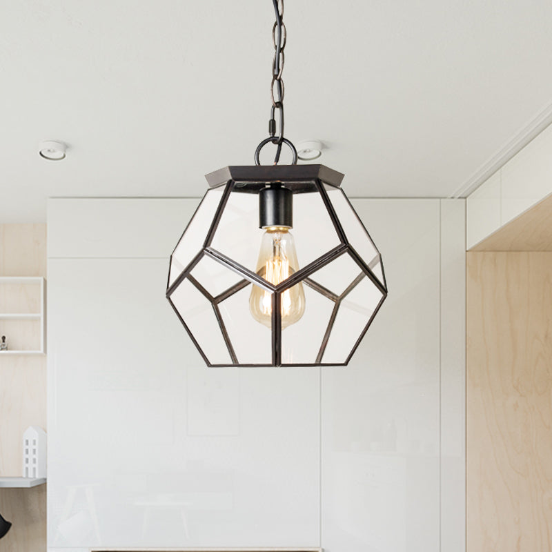 Nordic Pentagon Hanging Light Clear Glass 1 Head Ceiling Suspension Lamp in Black/Brass for Living Room