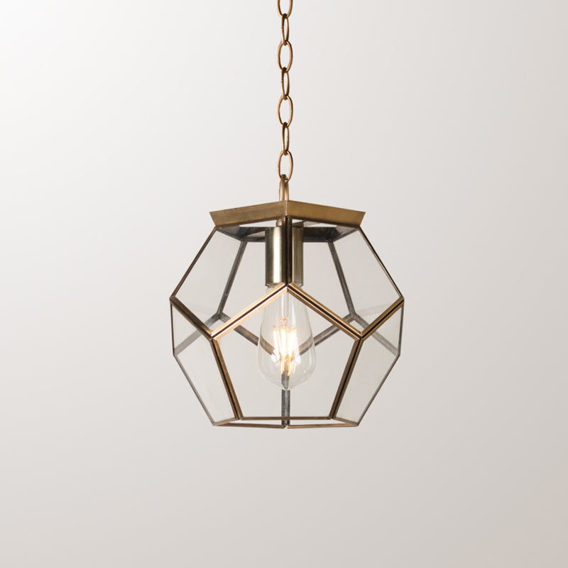 Nordic Pentagon Hanging Light Clear Glass 1 Head Ceiling Suspension Lamp in Black/Brass for Living Room