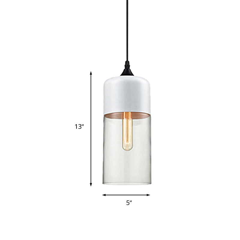 5 "/ 7" / 8 "de large tambour / cylindre / pot transparent en verre transparent pendant moderne 1 clair de suspension blanche / noir clair