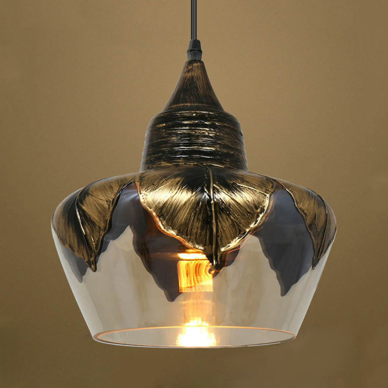 Cylindre / grange / champignons salle à manger suspendue lampe à lampe en verre transparent 1 tête colonial pendentif éclairage