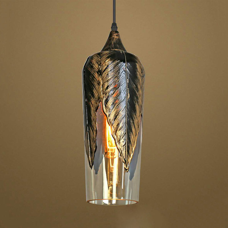 Cylindre / grange / champignons salle à manger suspendue lampe à lampe en verre transparent 1 tête colonial pendentif éclairage