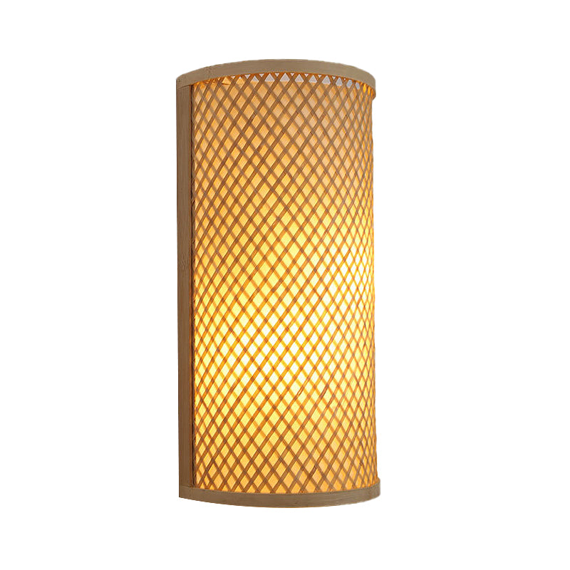 Half-Cylinder Bamboo Wall Mount Light Lodge Style 1-Light Beige Wall Light Sconce for Hallway