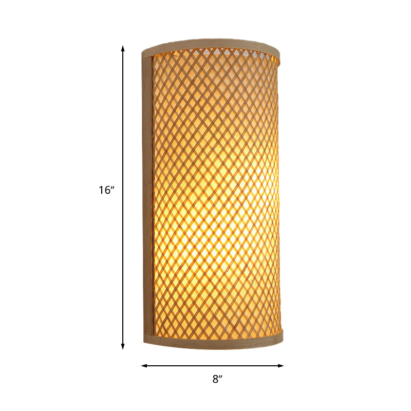 Half-Cylinder Bamboo Wall Mount Light Lodge Style 1-Light Beige Wall Light Sconce for Hallway