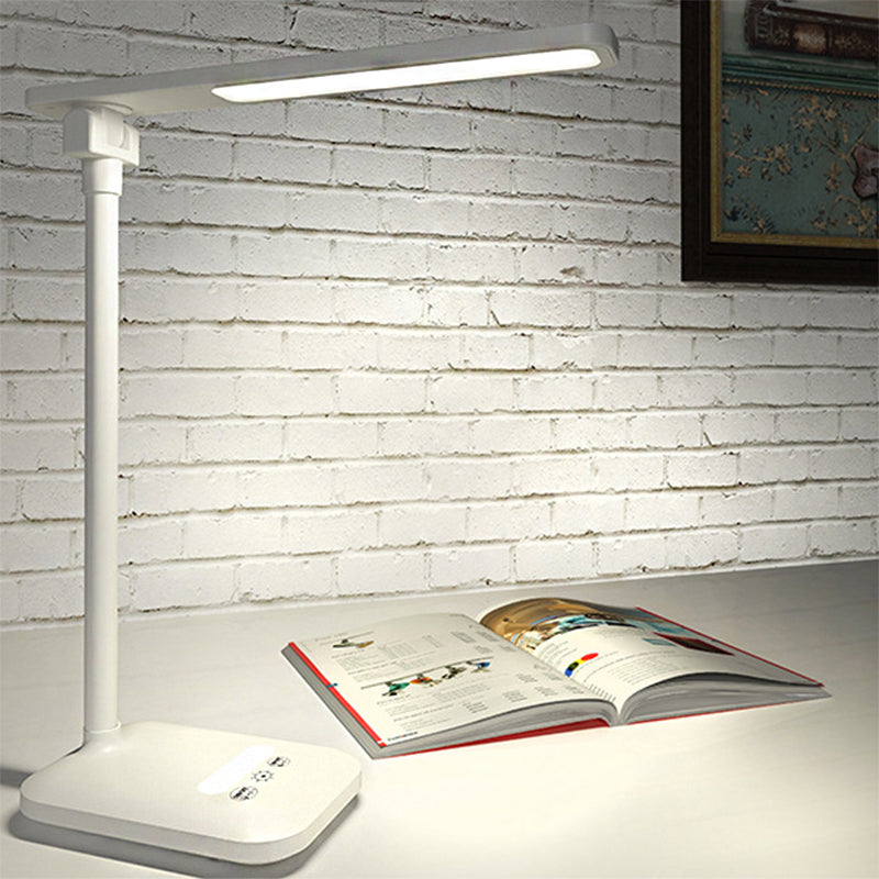 Modern Simple Rectangular Desk Lamp for Reading Plastic LED 5W Bedside Lighting in White, USB/Plug In