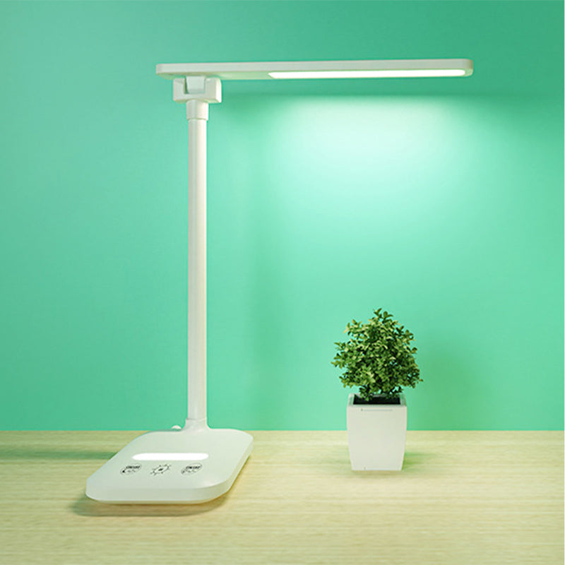 Modern Simple Rectangular Desk Lamp for Reading Plastic LED 5W Bedside Lighting in White, USB/Plug In