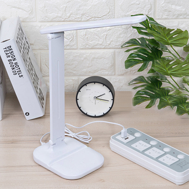 White Oblong Shade Desk Lamp Simple Style Plastic LED Rotatable Lamp for Bedside Reading
