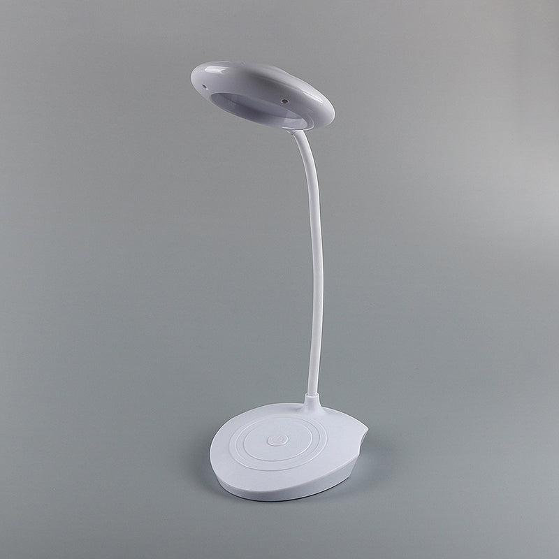 Plastic Circle Shade Standing Desk Lamp for Bedside Modern LED USB Charging Table Light in White