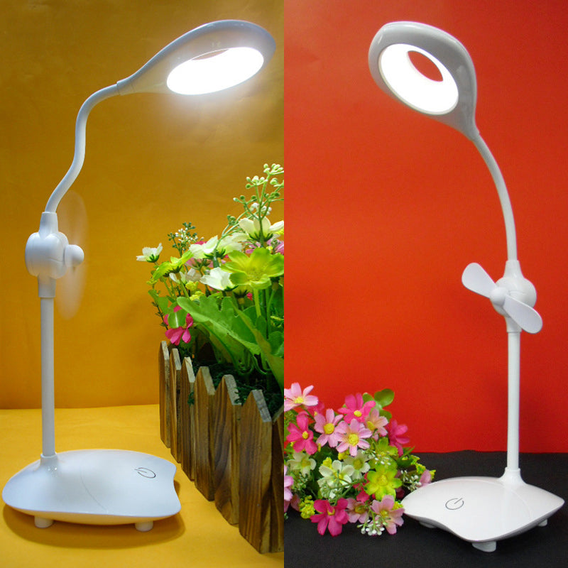 Eenvoudige druppelontwerpstudie Desk Lamp Touch Control Stepless Diming LED -leeslicht met ventilator