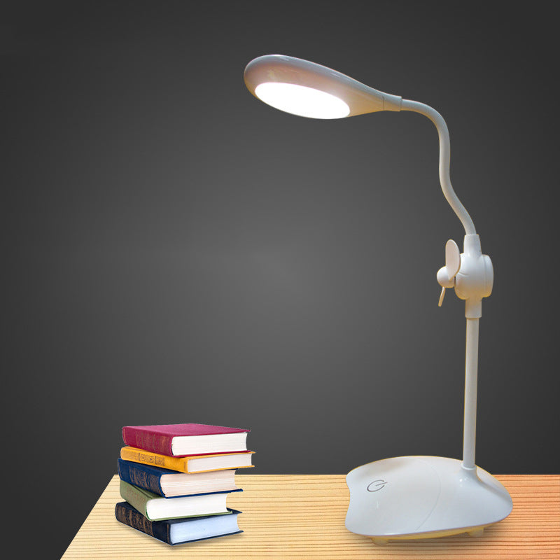 Eenvoudige druppelontwerpstudie Desk Lamp Touch Control Stepless Diming LED -leeslicht met ventilator