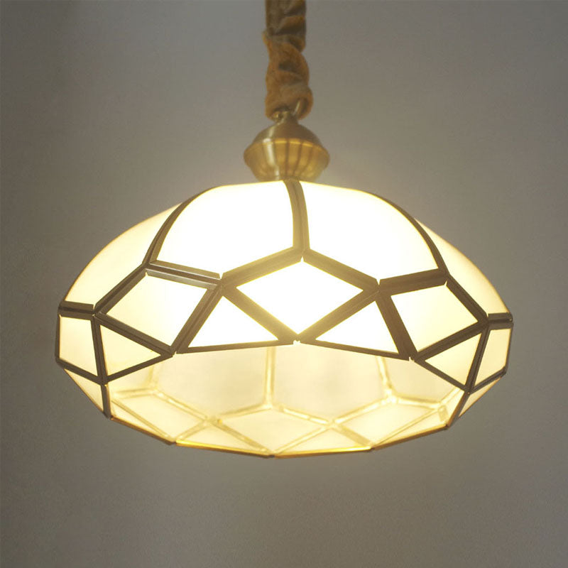 Cream/Textured White Glass Hat Pendant Light Modern 1 Bulb Suspended Lighting Fixture for Living Room