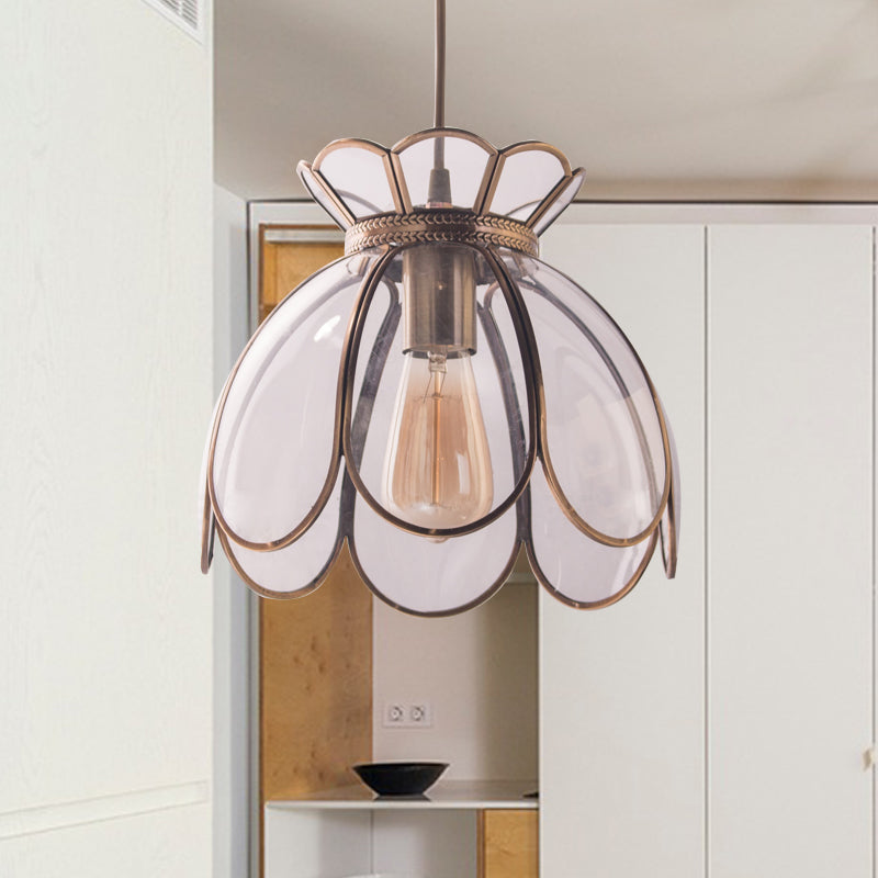 Ruffled Edge Ceiling Pendant Tradition Clear Glass 1 Bulb Hanging Light Fixture, 9.5"/10.5" Wide