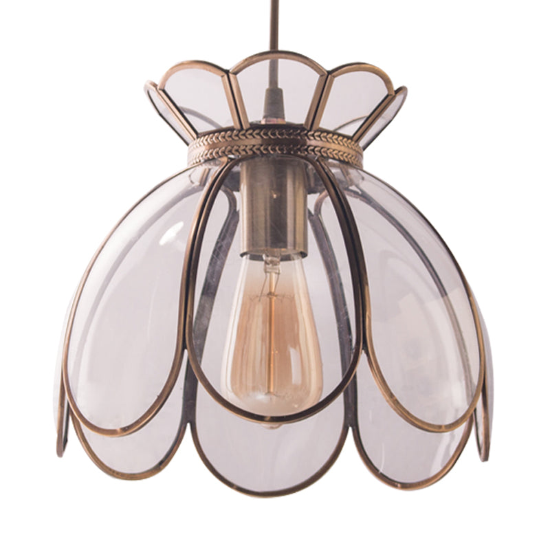 Ruffled Edge Ceiling Pendant Tradition Clear Glass 1 Bulb Hanging Light Fixture, 9.5"/10.5" Wide