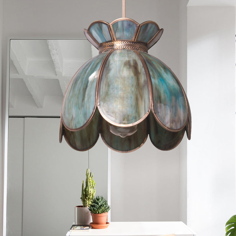 Cosculado de suspensión de domo de 9.5 "/10.5" de ancho Tradicionario de vidrio Pewter 1 Bulbo Luz colgante para sala de estar