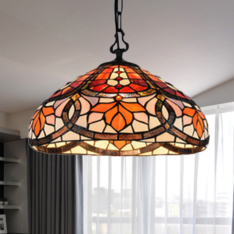 Buntglas Kuppel hängende Lampe Tiffany antikes Anhänger Licht im schwarzen Finish für Esszimmer