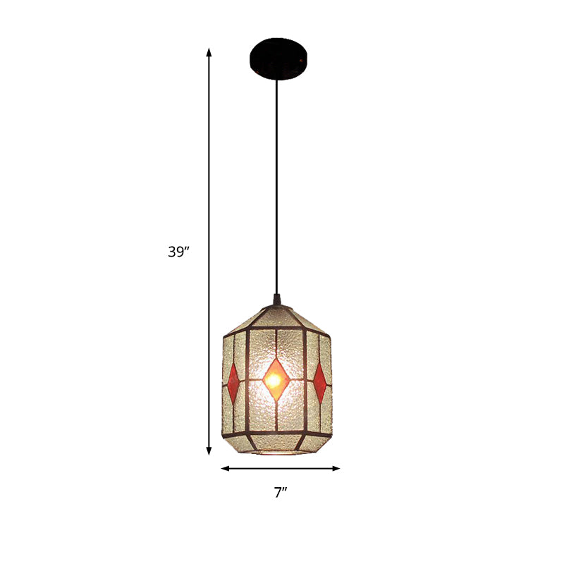 Cilinder roestvrij glas hangend licht Tiffany -stijl 1 licht rood/groen naar beneden verlichting met rhombus/bladpatroon