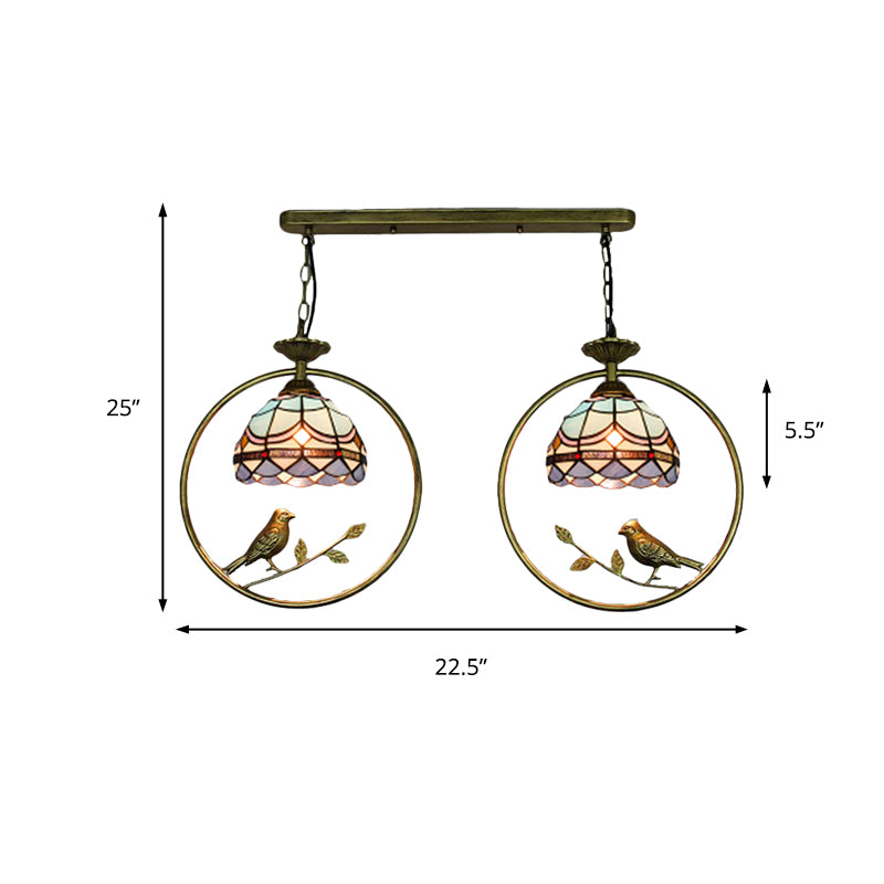 Luce a sospensione progettata vittoriana con Little Bird 2 lampadine Tiffany macchiata di vetro appeso per la libreria