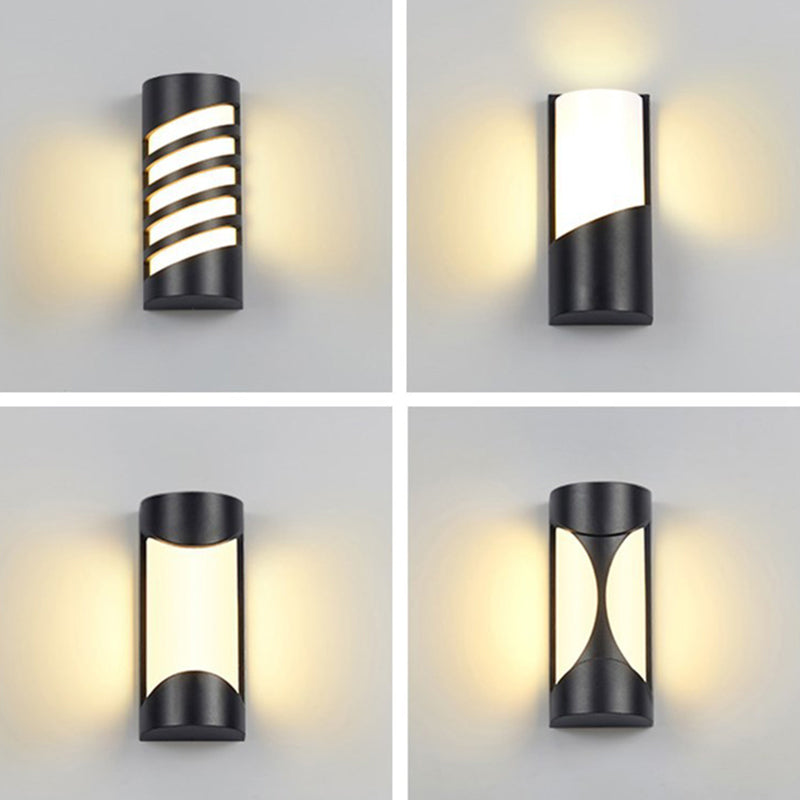 Cylindrical Outdoor Flush Mount Wall Sconce Metallic Modernist LED Wall Light in Black