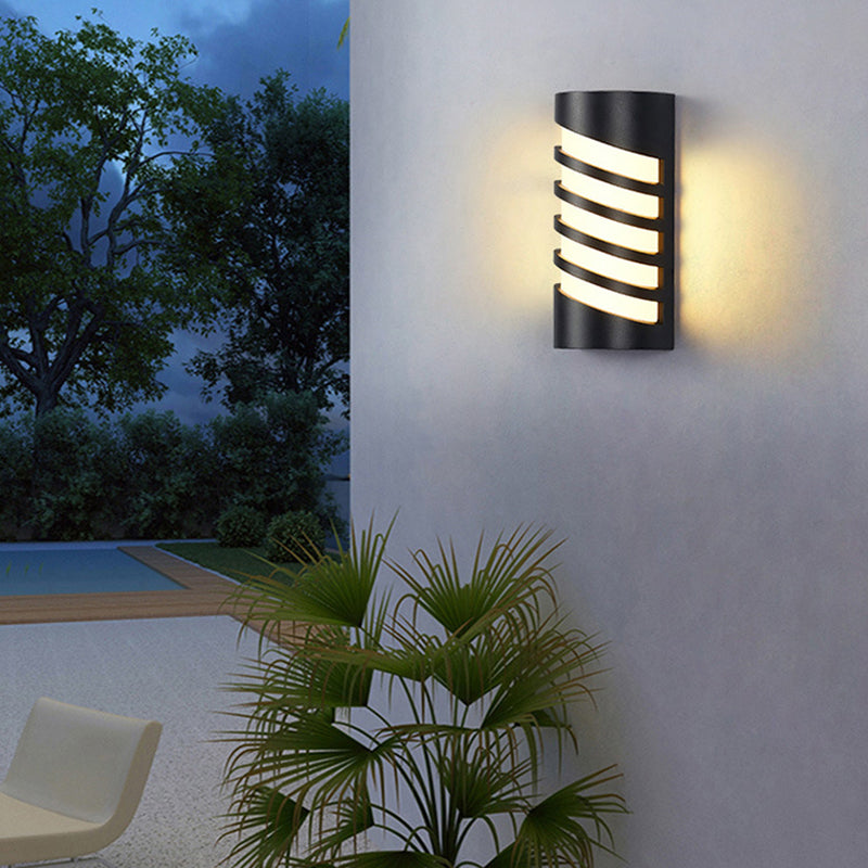 Cylindrical Outdoor Flush Mount Wall Sconce Metallic Modernist LED Wall Light in Black
