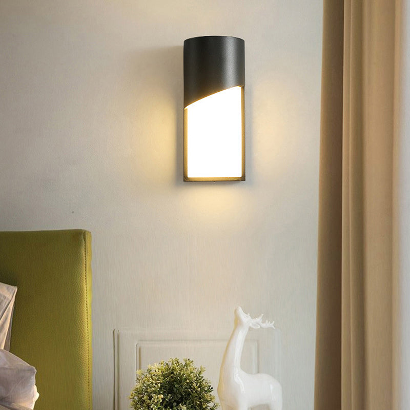 Cylindrical Outdoor Flush Mount Wall Sconce Metallic Modernist LED Wall Light in Black