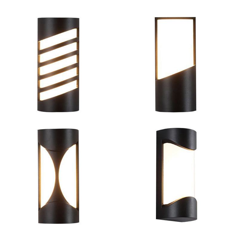 Cylindrical Outdoor Flush Mount Wall Sconce Metallic Modernist LED Wall Light in Black