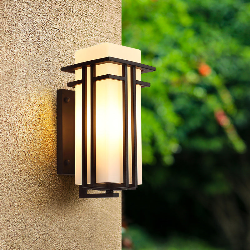 Rectangular Outdoor Wall Lighting Rustic Metal 1-Light Black Finish Sconce Wall Light