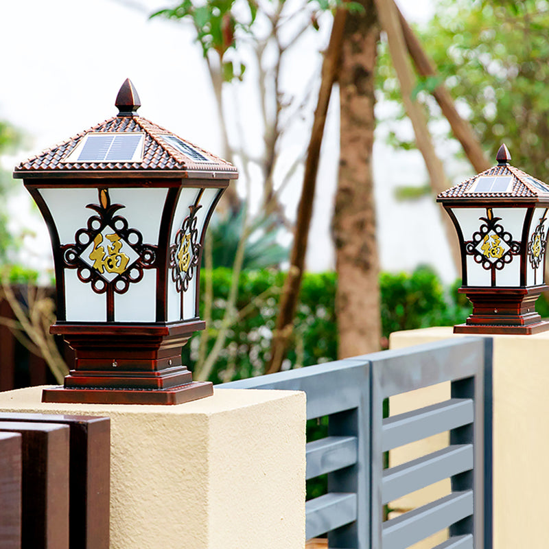 Frosted White Glass Flared Solar Landscape Lamp Retro Garden LED Post Lighting Fixture