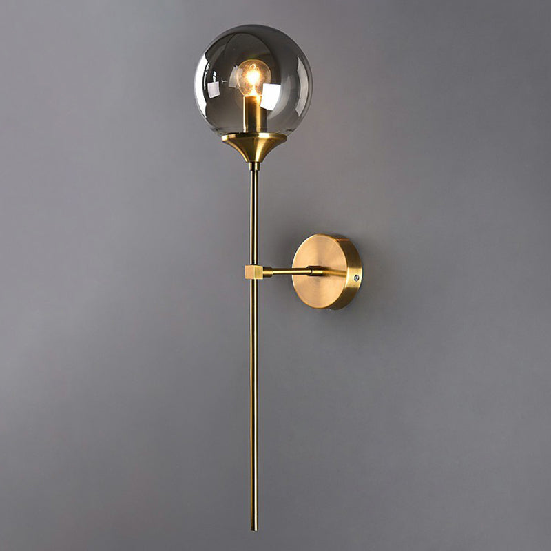 Glass Global Wall Mount Lamp Post-Modern Single Brass Wall Sconce Light with Pencil Arm