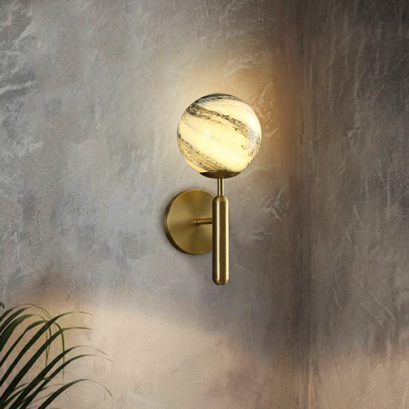 Glass Ball Shaped Wall Mount Light Postmodern 1 Head Brass Finish Sconce Lamp for Living Room