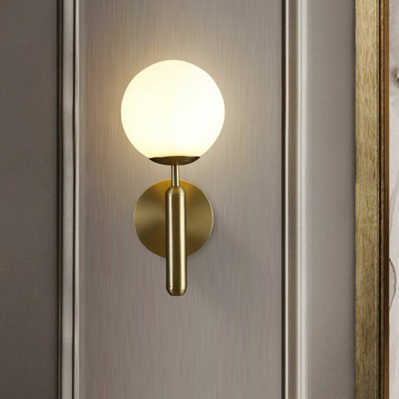 Glass Ball Shaped Wall Mount Light Postmodern 1 Head Brass Finish Sconce Lamp for Living Room