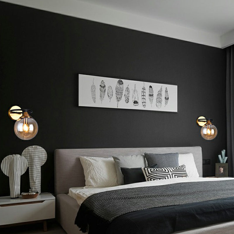 Postmodern Style Ball Wall Light Fixture Glass 1-Light Bedroom Wall Sconce Light in Brass