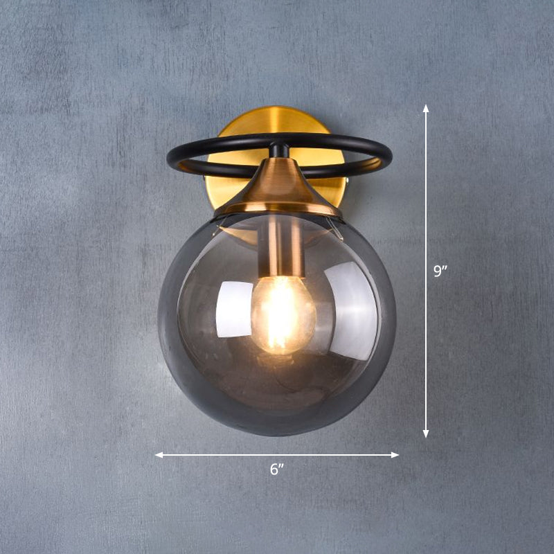 Postmodern Style Ball Wall Light Fixture Glass 1-Light Bedroom Wall Sconce Light in Brass