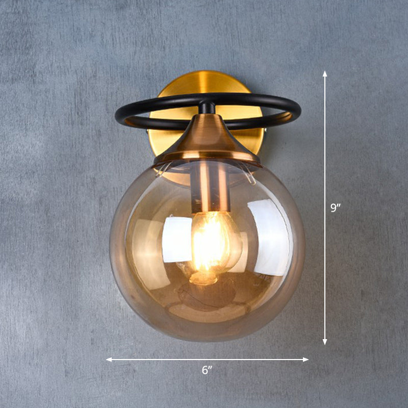 Postmodern Style Ball Wall Light Fixture Glass 1-Light Bedroom Wall Sconce Light in Brass