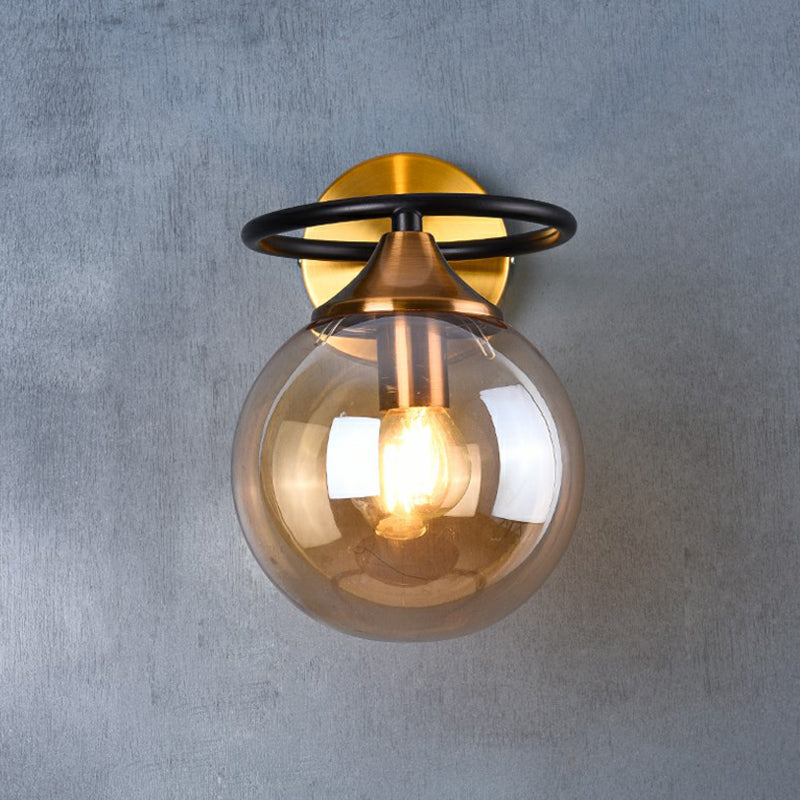Postmodern Style Ball Wall Light Fixture Glass 1-Light Bedroom Wall Sconce Light in Brass