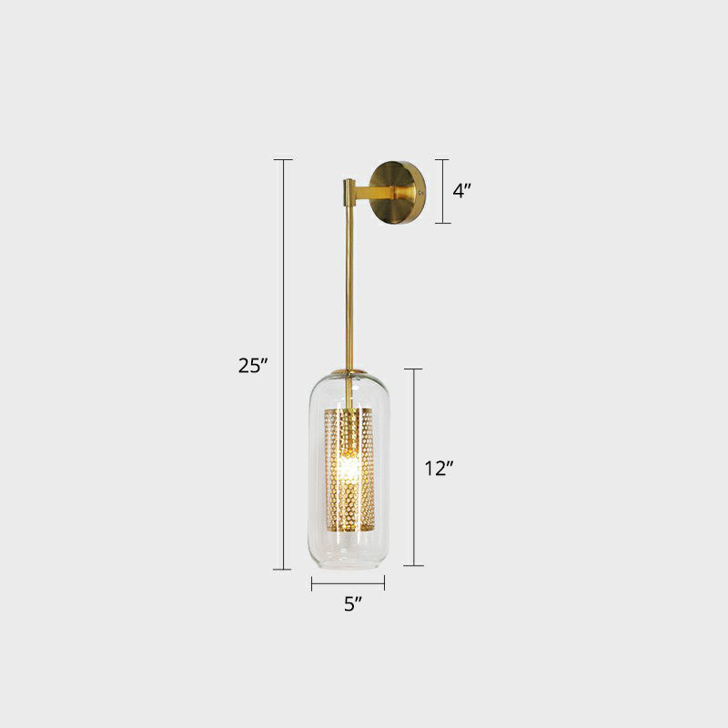 Postmodern Capsule Sconce Lighting Clear Glass 1 Head Stairs Wall Light with Wire Mesh Inner