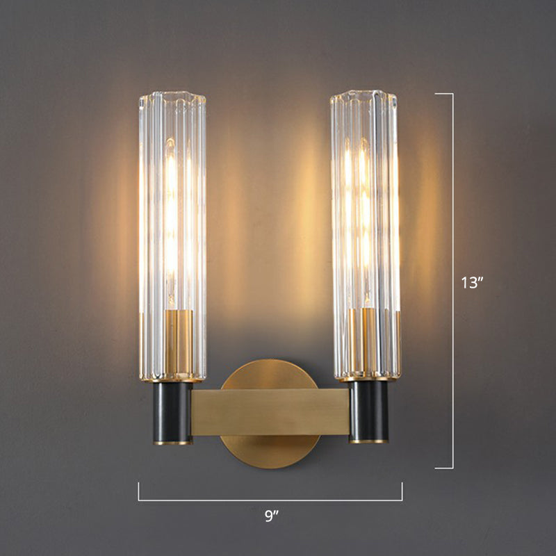 Tubular Wall Light Sconce Minimalist Crystal Prism Brass Finish Wall Mount Light for Bedroom