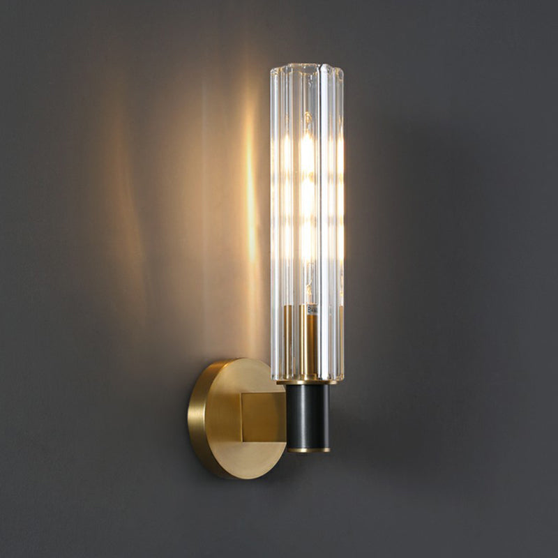 Tubular Wall Light Sconce Minimalist Crystal Prism Brass Finish Wall Mount Light for Bedroom