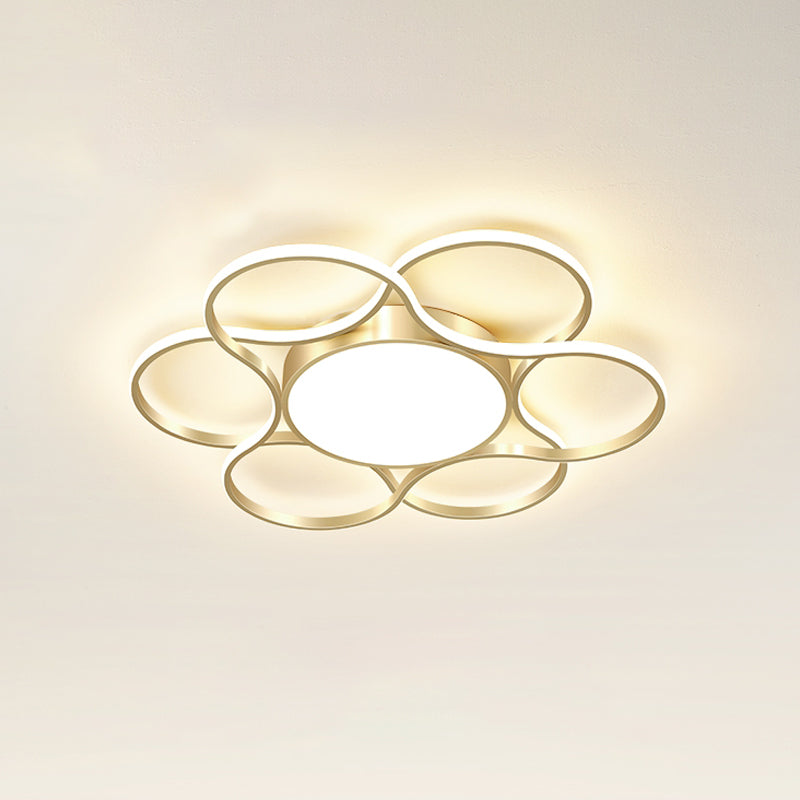 Gold Flower LED Flush Mount Lighting Fixture Simple Metal Ceiling Light for Living Room