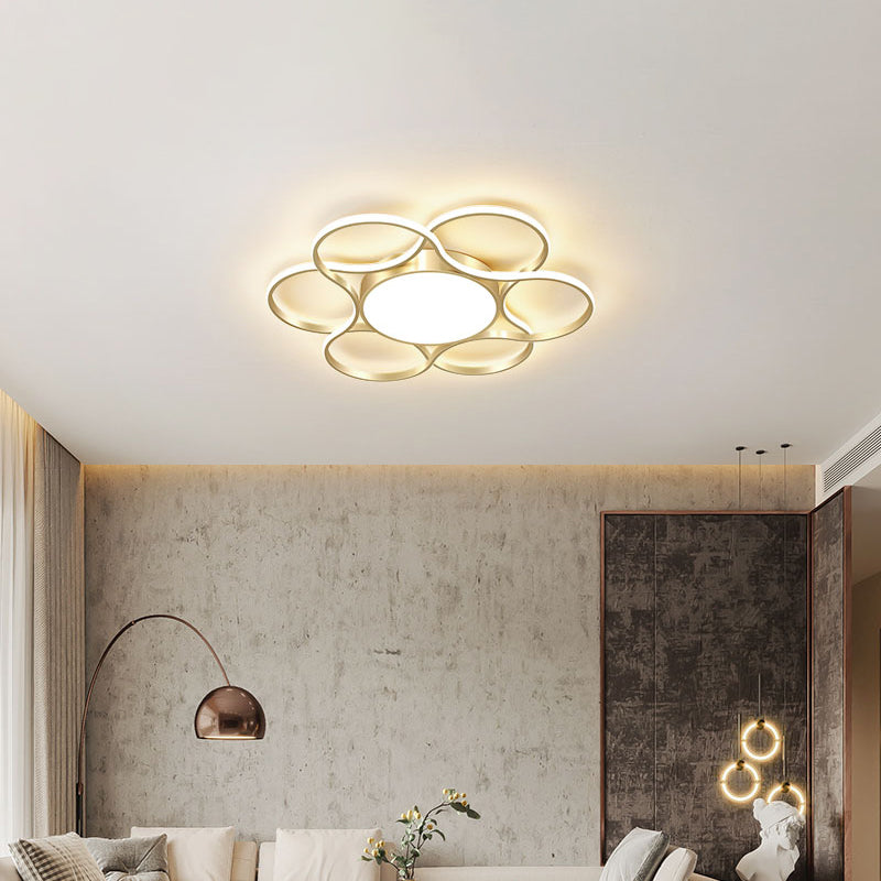 Gold Flower LED Flush Mount Lighting Fixture Simple Metal Ceiling Light for Living Room