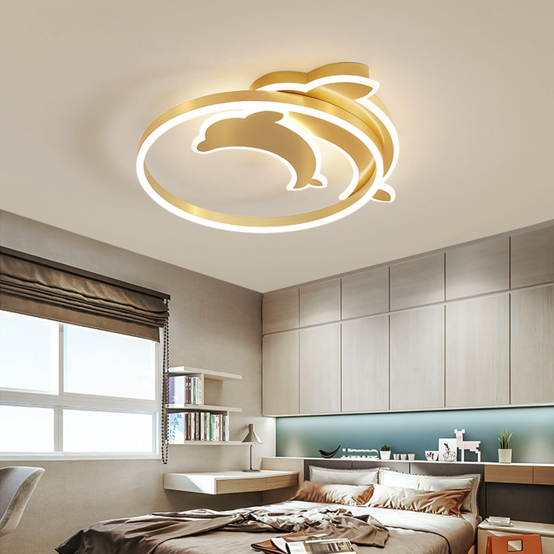 Childrens Ceiling Light Gold Dolphin und Loop Led Flush Mount Halterung mit Acryl-Schatten