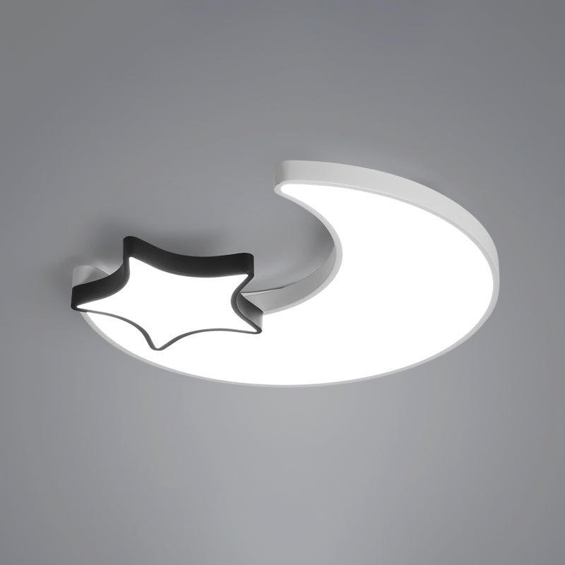 Noordse LED-plafondlamp, zwart-wit, halve maan en ster, inbouw met acrylkap