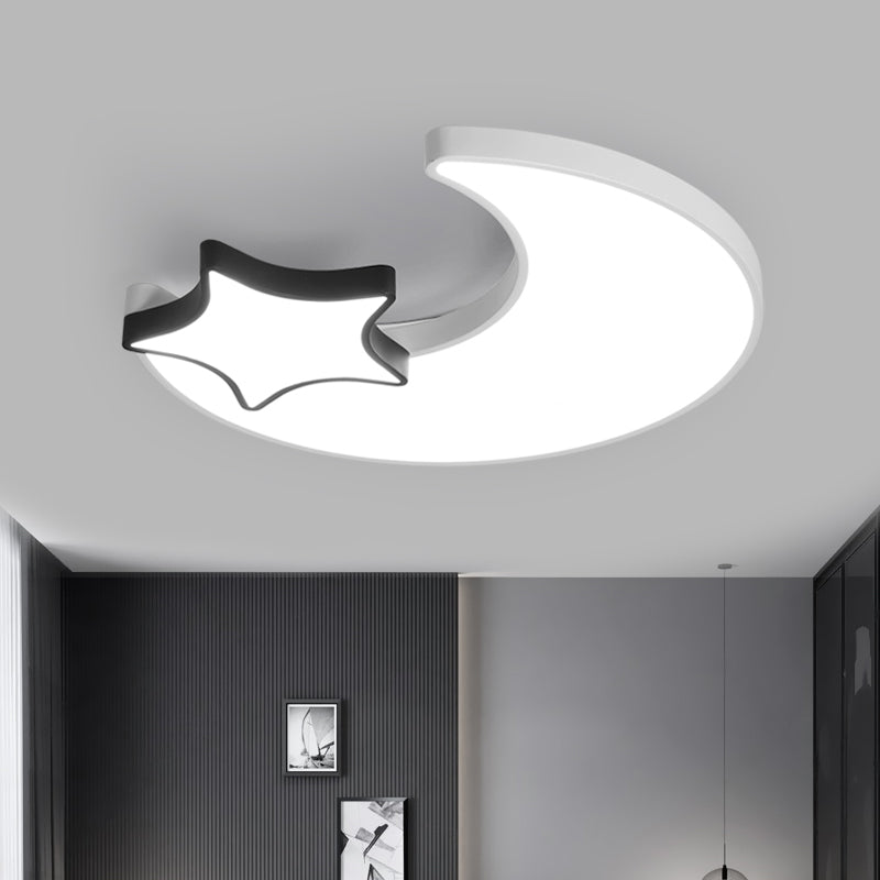 Plafonnier LED nordique plafonnier croissant et étoile noir-blanc avec abat-jour en acrylique