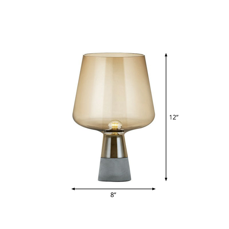 Lampe de nuit en verre en forme de tasse postmoderne 1 table de table de bulbe avec base de ciment pour chambre à coucher