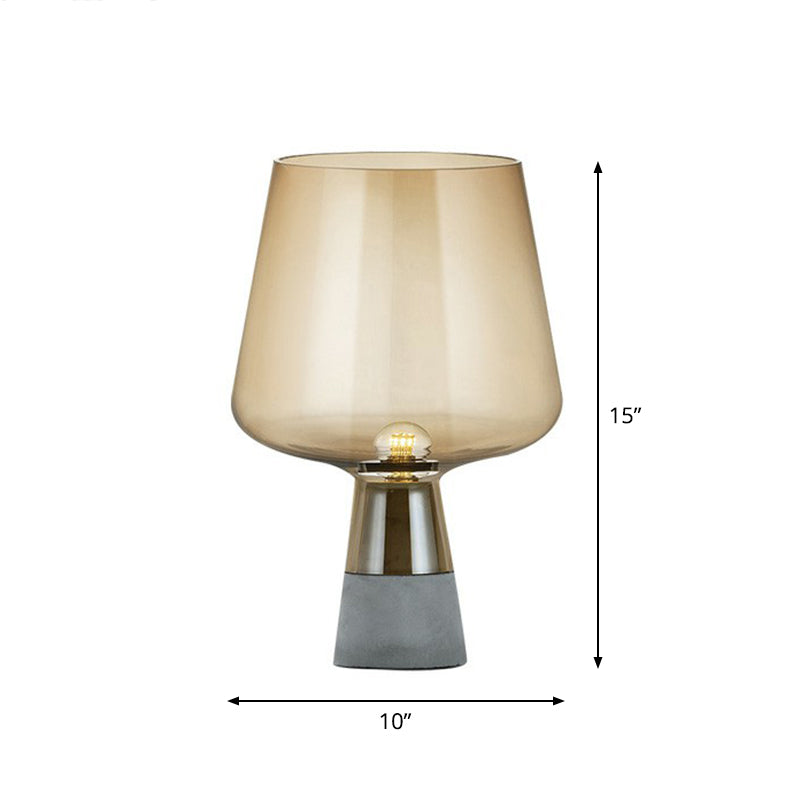 Lampe de nuit en verre en forme de tasse postmoderne 1 table de table de bulbe avec base de ciment pour chambre à coucher