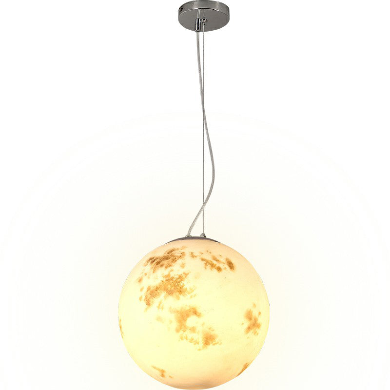 White Moon Suspension Lighting Nordic Single-Bulb Resin Pendant Light for Restaurant