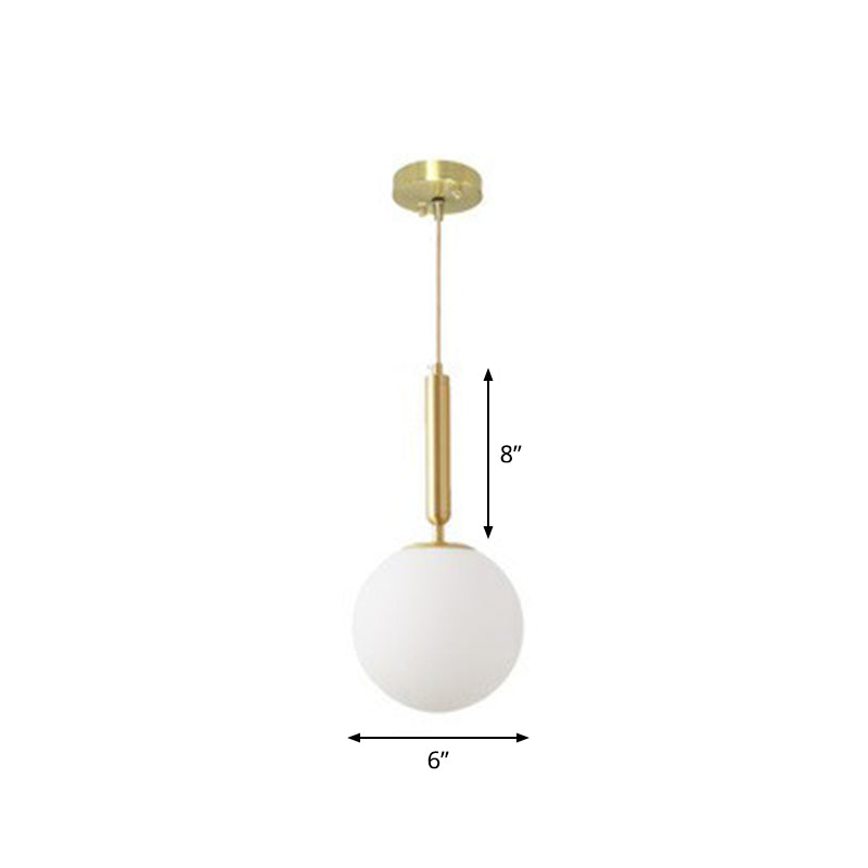 Ball Dining Room Pendulum Light White Glass 1-Head Simple Pendant Lighting in Brass
