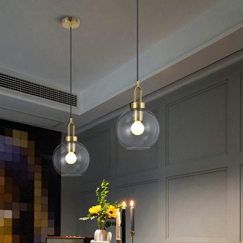 Sfera Lampada a sospensione Stile Simple Stile Glass 1 Lampada del soffitto finitura in ottone per sala da pranzo