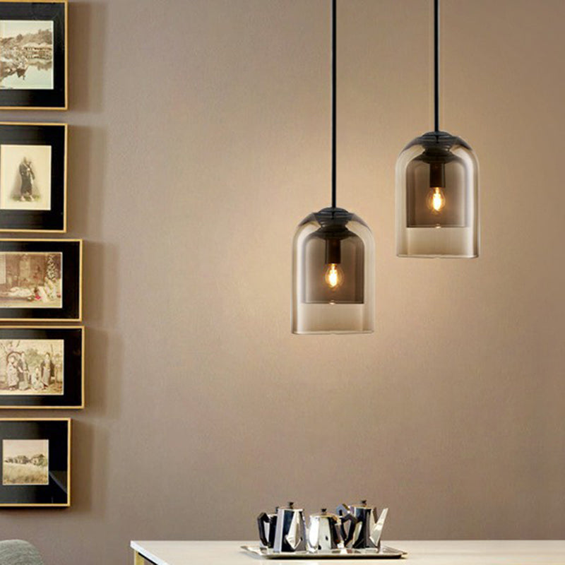 Nordic 1-Light Suspension Light Black Dual Dome Ceiling Pendant Lamp with Glass Shade