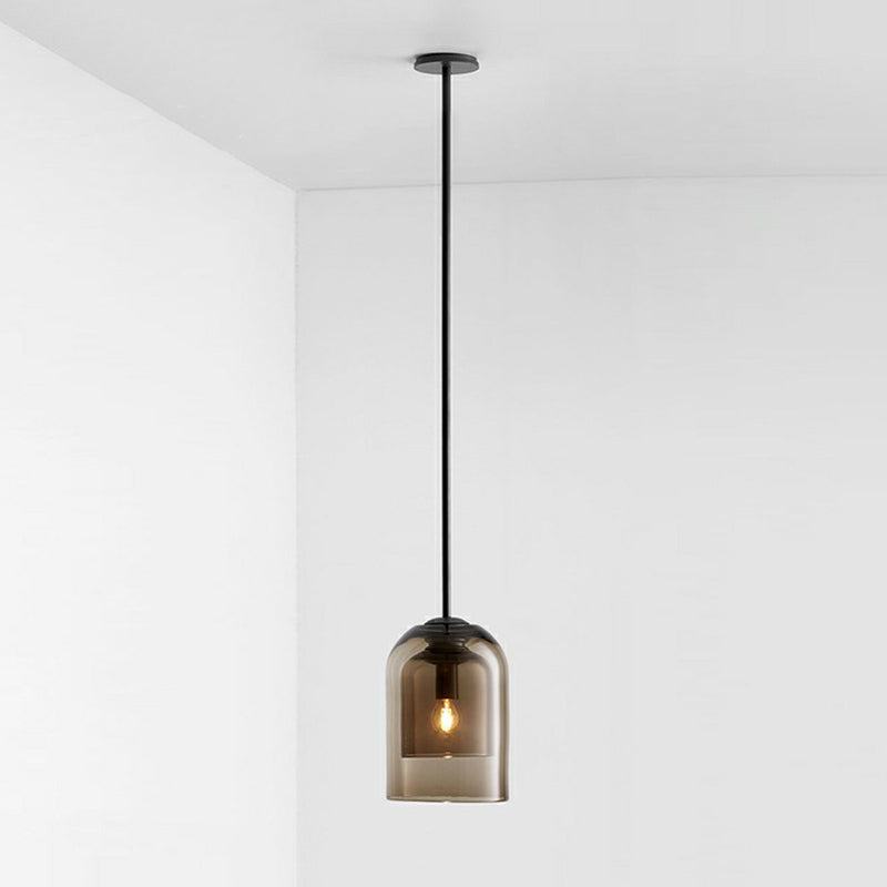 Nordic 1-Light Suspension Light Black Dual Dome Ceiling Pendant Lamp with Glass Shade