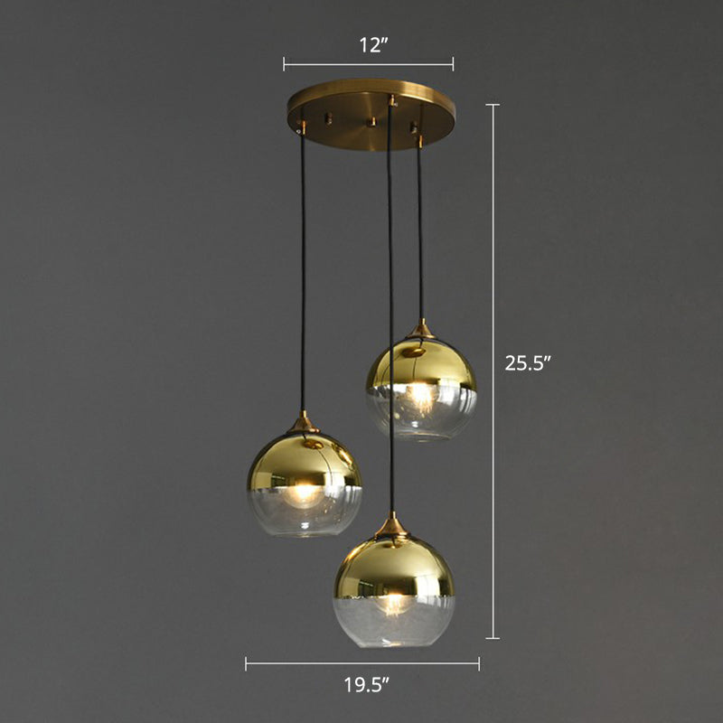 Postmodern Spherical Multi Ceiling Lamp Glass 3-Light Dining Room Suspension Pendant Light